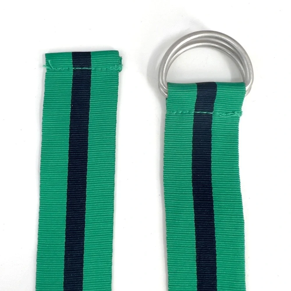 Polo Ralph Lauren D-Ring Ribbon Belt Green Navy Blue Striped 28-32
